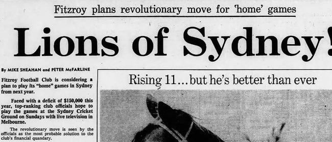 Headlines in 1978 when Fitzroy looked at a move to Sydney.