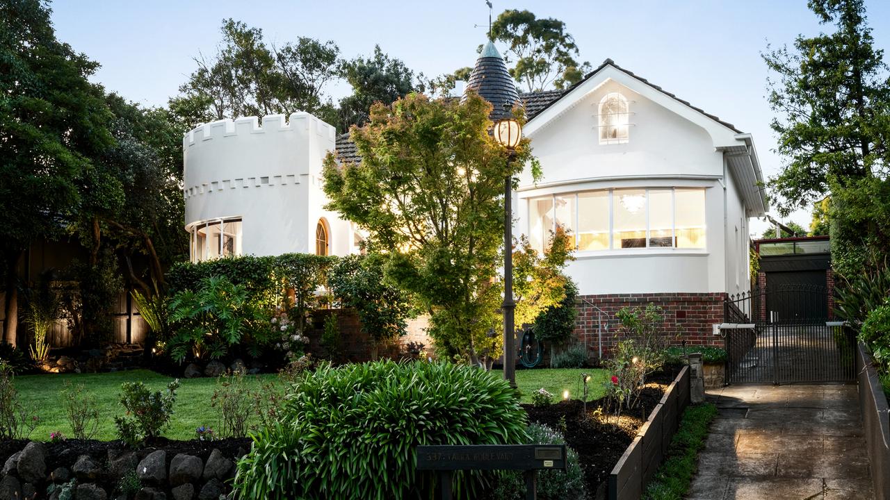 The home has an interesting mix of castle-style, featuring a turret, and Art Deco style throughout.