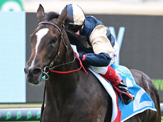 Spywire winning the Aquis Gold Nugget 2yo at the Gold Coast. Picture: Grant Peters/Trackside Photography