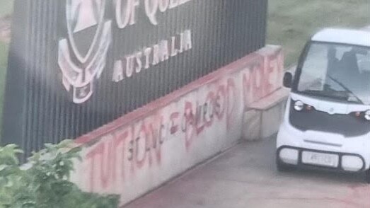 Vandalism at the University of Queensland on Tuesday, amid ongoing pro-Palestinian encampments. Photo: supplied