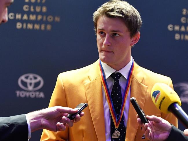 Matt Crouch speaks after receiving his award. Picture: Tom Huntley