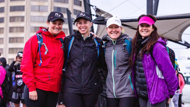 Kirsty Cayzer, Nina Ashford, Ally McNeill and Jacs Sutton from Victoria at the start of the point to pinnacle. Picture: Linda Higginson