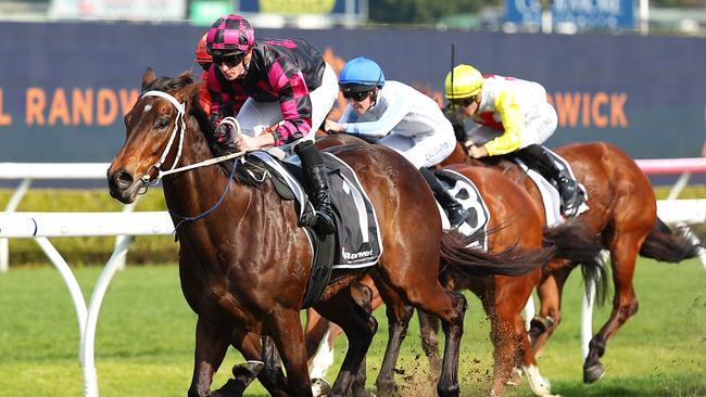 Our Kobison and James McDonald race to a dominant victory at Randwick. Picture: Jeremy Ng/Getty Images