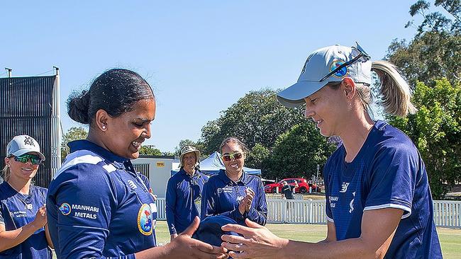 Aanliya Cheeran receives her first state cap. Picture: Cricket Victoria.