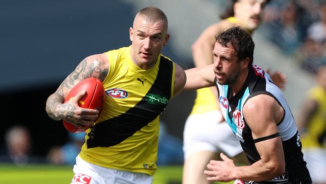 Dustin Martin pushed his case for All-Australian selection against the Power. Picture: Sarah Reed/AFL Photos via Getty Images