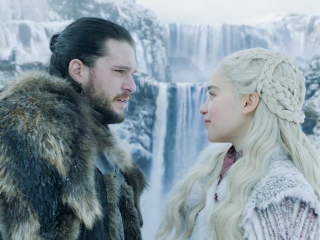 GoT star Kit Harington as Jon Snow and Emilia Clarke as Daenerys Targaryen. Photo: Courtesy of HBO