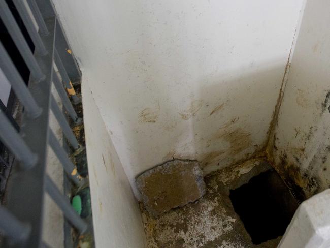 Great escape ... The shower area where authorities claim drug lord Joaquin "El Chapo" Guzman, slipped into a tunnel to escape from his prison cell. Picture: AP