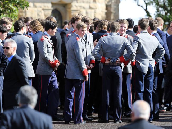 Former schoolmates of Stuart Kelly at his funeral. Picture: Craig Greenhill