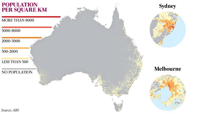 Australia map - population per square km