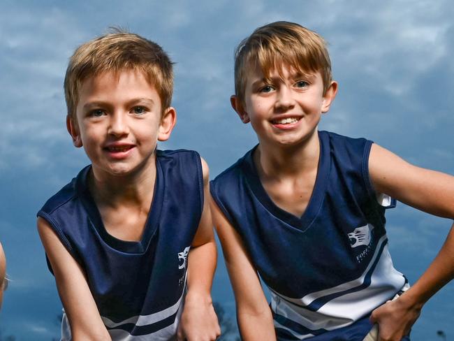 7th June 2023 - Members of the Forestville Hockey Club at Unley High School. (L-R) Jonas Ludvigsen, Madison White,  Finn Ludvigsen and Tait Ludvigsen. Picture: Naomi Jellicoe