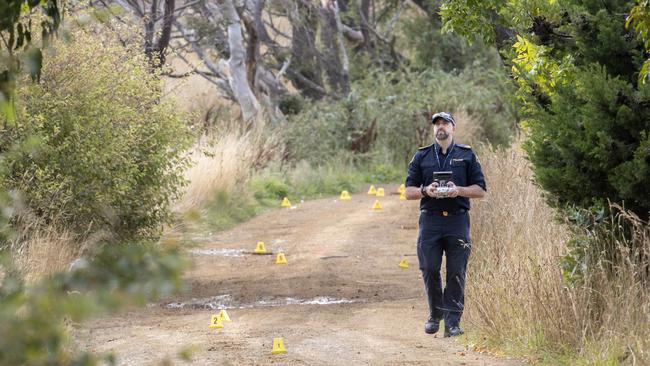 Police at Native Corners Road, Campania. Picture: Chris Kidd