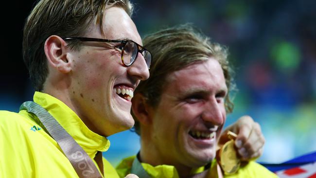 Bronze medallist Mack Horton (left) and gold medallist Jack McLoughlin on Tuesday night.