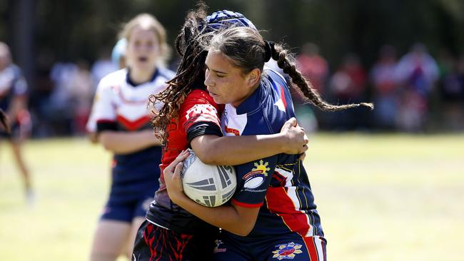 Laylah Moyiah from Philippines. 16 Girls Tonga v Philippines. Harmony Nines Rugby League. Picture: John Appleyard