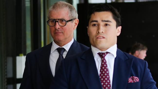 Award-winning Chef Darren Taylor (left) is seen leaving Downing Centre in 2020 with high-profile lawyer Bryan Wrench. Picture: NCA NewsWire / Gaye Gerard