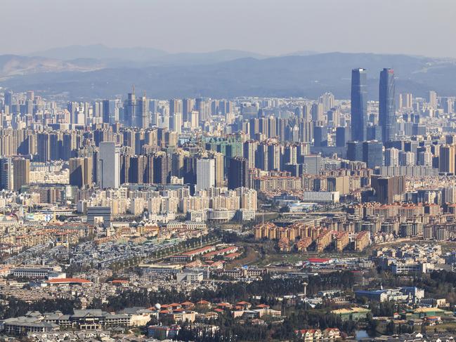 Aerial view of Kunming, the capital of Yunnan province in Southern China, from XiShan Western Hill.