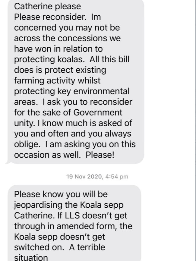 Another screenshot shows Ms Berejiklian urged the frontbencher to reconsider multiple times.