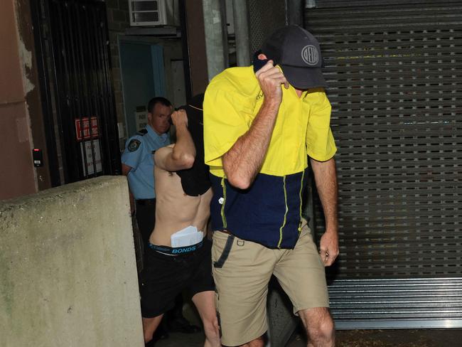 The men being released from Kings Cross Police Station. Picture: NCA NewsWire