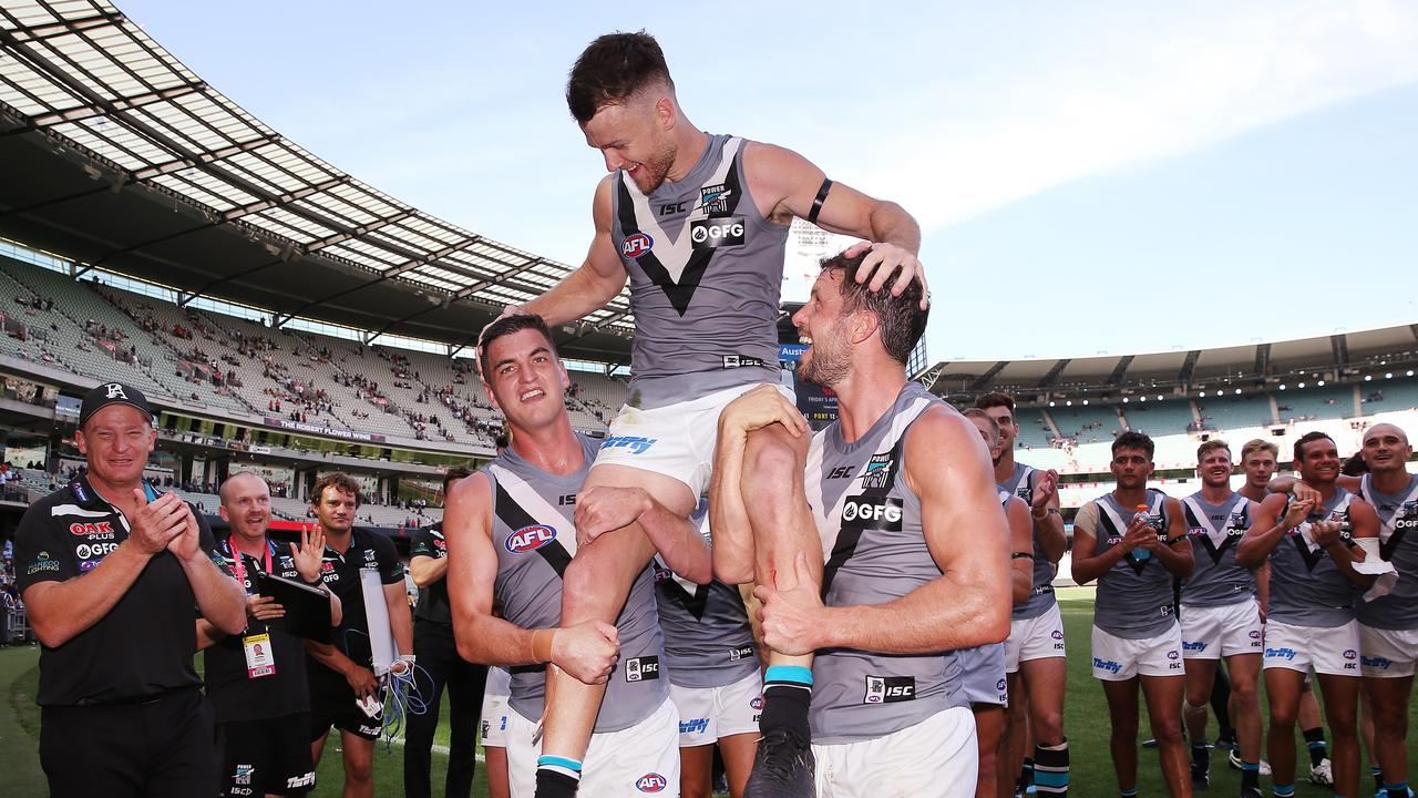 Port Adelaide superstar Robbie Gray has highlighted the strength of player power at Alberton is a major reason behind the AFL club’s form revival, as seen in the 26-point win against Melbourne in the season-opener at the MCG. Picture: Michael Willson (Getty Images)