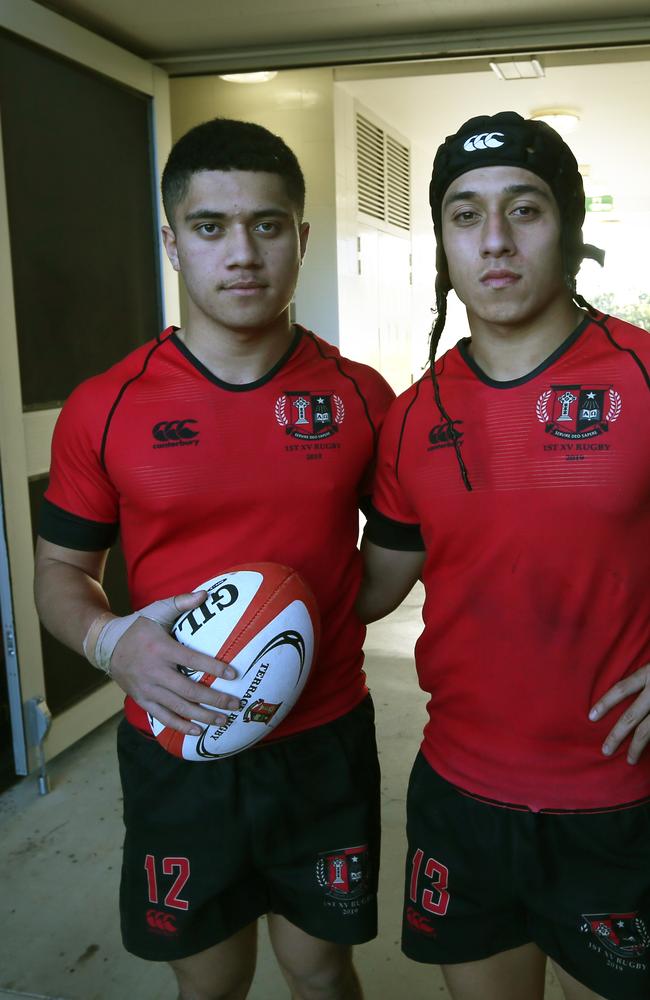 GPS Rugby: Gregory Terrace v Brisbane State High Gregory Terrace 1st XV players and brothers David and Glen Vaihu. Saturday 10th August 2019. (AAP Image - Richard Waugh)