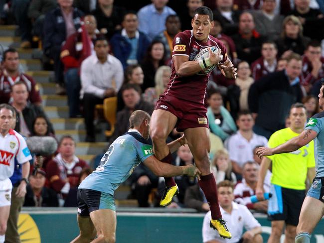 Israel Folau shows off his aerial ability. Picture: Michael Ross.