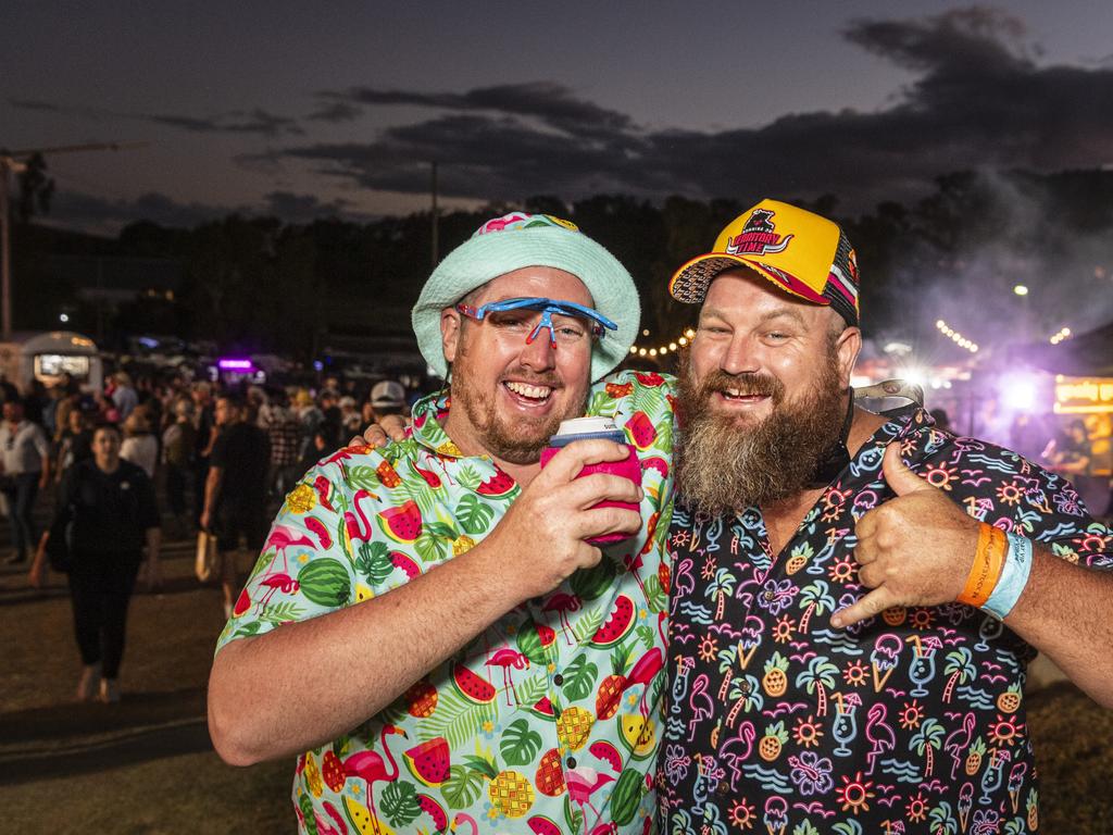 Josh Luken (left) and Nik Butler at Meatstock - Music, Barbecue and Camping Festival at Toowoomba Showgrounds, Saturday, March 9, 2024. Picture: Kevin Farmer