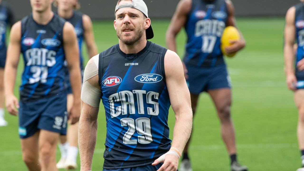 21-03-2023 Geelong Cats training at GMHBA Stadium. Cam Guthrie. Picture: Brad Fleet