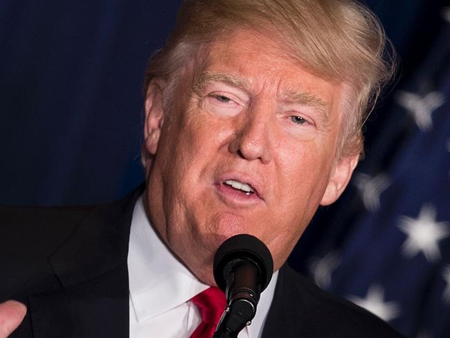 Republican presidential candidate Donald Trump delivers a foreign policy speech at the Mayflower Hotel April 27, 2016 in Washington, DC. Donald Trump pledged Wednesday to pursue an "American First" foreign policy if elected president, demanding that allies contribute more to global security. "America First will be the major and overriding theme of my administration," he said in a speech outlining his foreign policy.  / AFP PHOTO / Brendan Smialowski