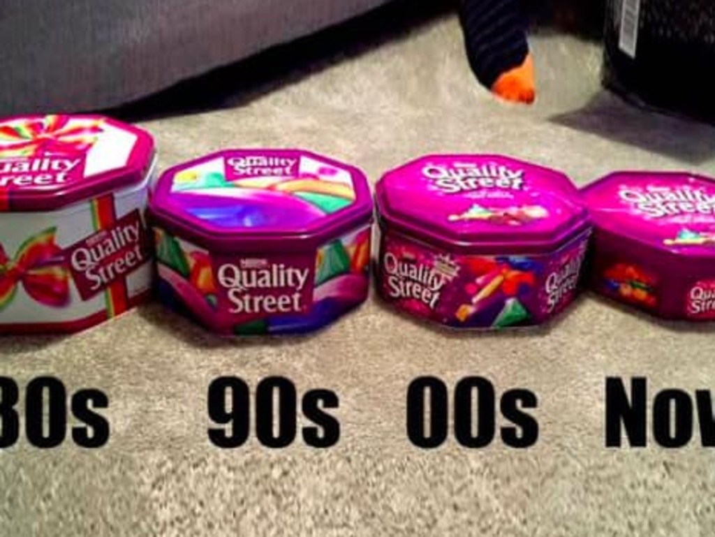 Quality Streets throughout the years. Picture: Facebook/Chocolate from the Past