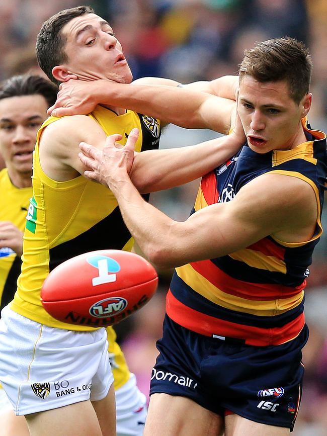 Tiger Jason Castagna tussles. Picture: Mark Stewart