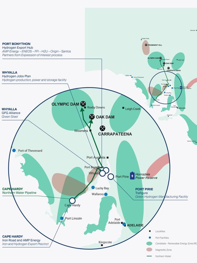 A state government-supplied map showing the key projects for the economic summit.