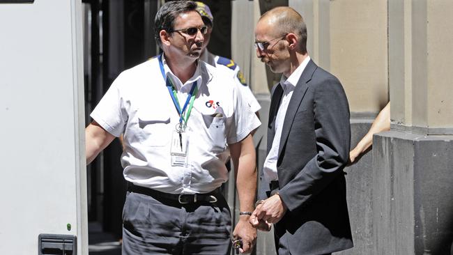 Hoddle Street mass killer Julian Knight leaves the Supreme Court in Melbourne in 2012 where he was told he had no prospect for release in the foreseeable future. Picture: AAP