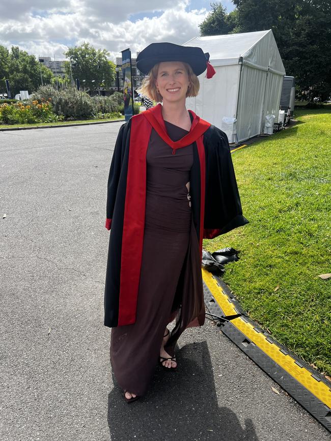 Dr Rachael Rogers (PhD in Female Fertility) at the University of Melbourne graduations held at the Royal Exhibition Building on Tuesday, December 17, 2024. Picture: Jack Colantuono