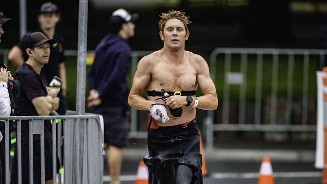 Tasmanian triathlete Cameron Wurf after the swimming leg at the Ironman 70.3 Tasmania in Hobart on Sunday 4th February. Picture: Linda Higginson