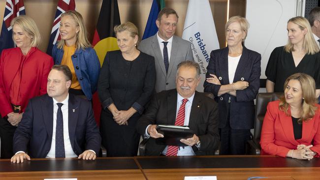 Members of the Organising Committee gather for the inaugural board meeting for the Brisbane 2032 Olympic and Paralympic Games. Picture: NewsWire/Sarah Marshall