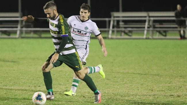 Western Pride captain Killian Flavin playing against Souths United in a recent Football Queensland Premier League 1 match at the Briggs Road Sporting Complex. Picture: Christina Moran