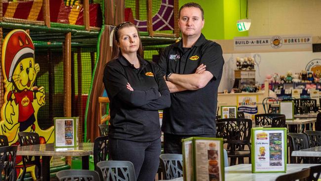 Owners of Lollipops Playland and Cafe and Crazy Climb in Noble Park Cathy and Tony Maher. Picture: Jake Nowakowski