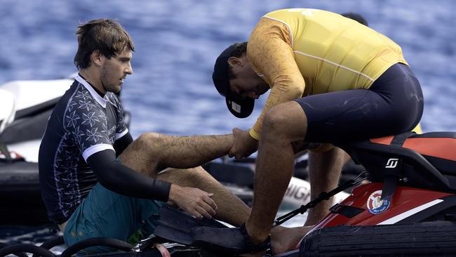 Jack Robinson is checked out by medical staff after an injury scare days out from the start of Olympic competition. Picture:Getty Images