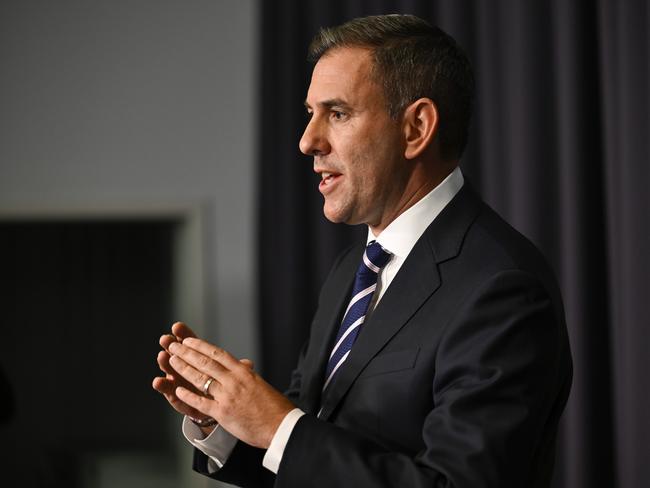 CANBERRA, AUSTRALIA  - NewsWire Photos - February 18, 2025:  Federal Treasurer Jim Chalmers holds a press conference  at Parliament House in Canberra. Picture: NewsWire / Martin Ollman