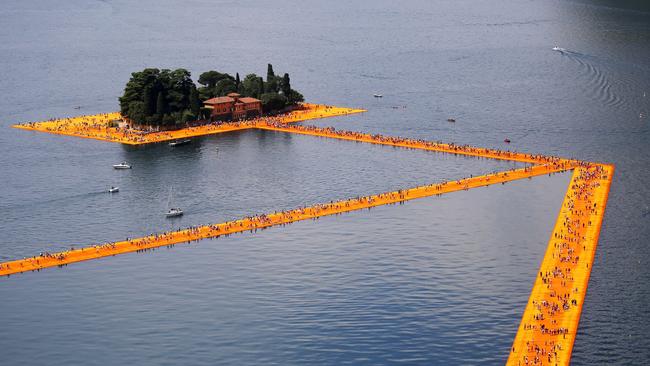 <i>The Floating Piers</i> on Iseo Lake, in northern Italy. Picture: AFP