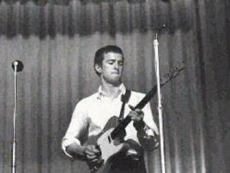 Photograph of singer Eric Clapton as a young man in 1964 when he played with the Yardbirds band, by photographer Jeremy Fletcher, part of a photographic exhibition at Melbourne's Sutton Gallery. Clapton/singer Photography Yardbirds/band