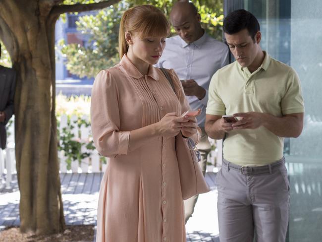 Bryce Dallas Howard in a scene from Black Mirror where users have a social rating that is affected by their interactions with others.