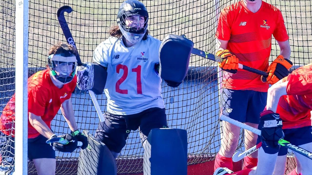 Liam Ward in goal for Adelaide. Picture: Adelaide Hockey Club