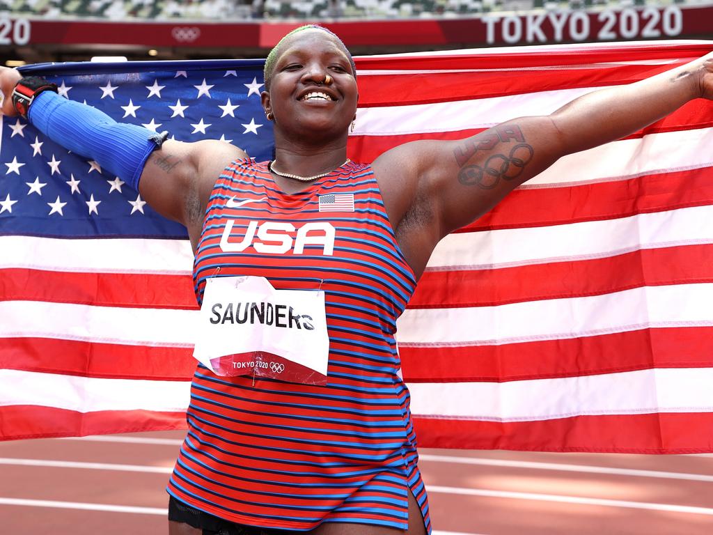 Raven Saunders won the silver medal in the women's shot put final on Sunday. Picture: Cameron Spencer/Getty Images