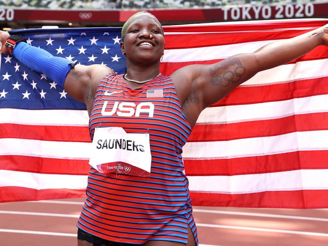 Raven Saunders won the silver medal in the women's shot put final on Sunday. Picture: Cameron Spencer/Getty Images