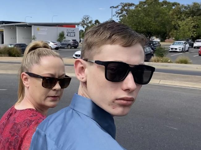 Alleged Munno Para stabber Jasper Donavon Kidd and his mother leave court. Picture: Brinley Duggan