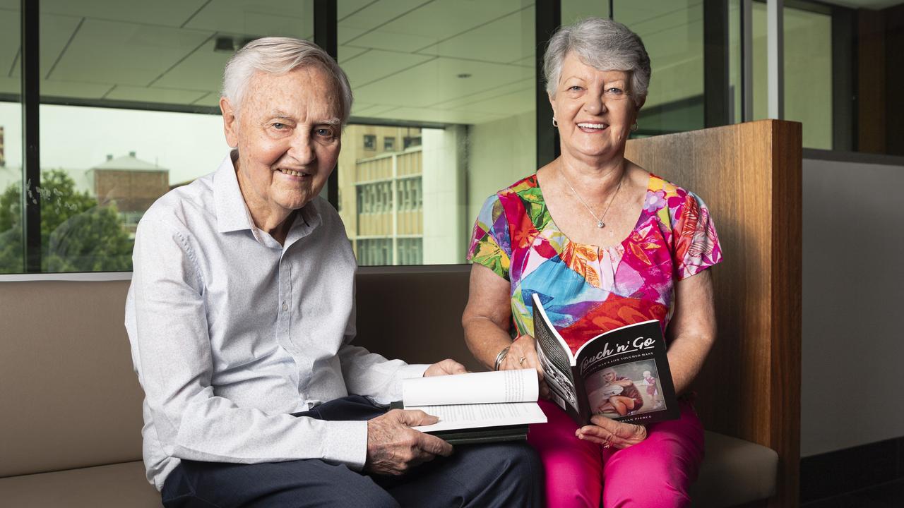 Pam and Brian Pierce at the launch of Brian's book, Touch 'n' Go, written about their late son Australian touch player Craig Pierce, Saturday, November 30, 2024. Picture: Kevin Farmer