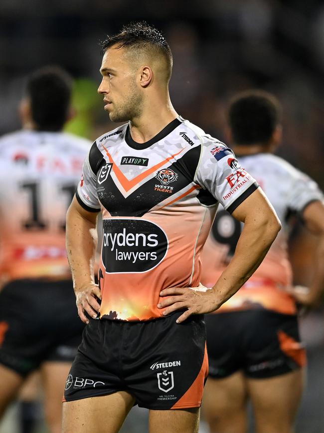 Luke Brooks is a late ‘out’ for the Tigers. Picture: NRL PHOTOS