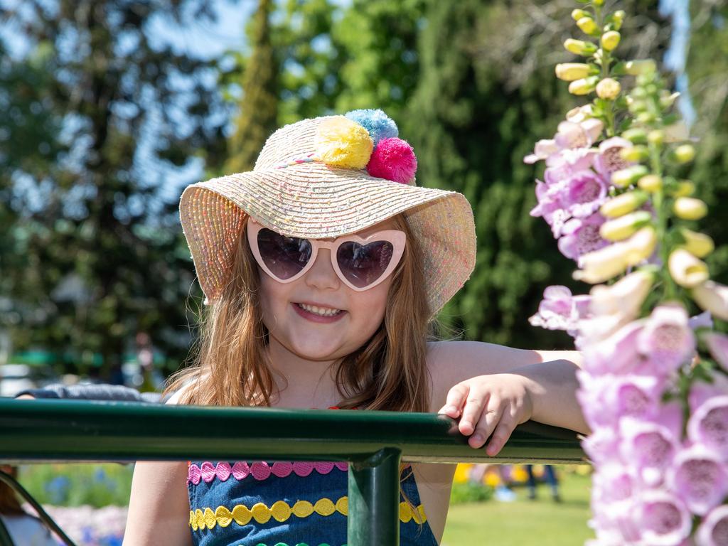 Grace Latter enjoys the colour in Queens Park during the Carnival of Flowers, Sunday, September 22, 2024. Picture: Bev Lacey