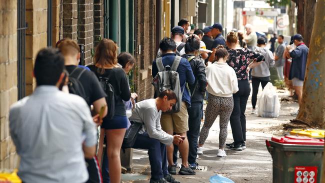 Lines of unemployed people outside Surry Hills Centrelink. Picture: Sam Ruttyn.