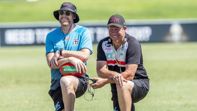 Brett Ratten with former Hawthorn colleague Jarryd Roughead. Picture: Tim Carrafa